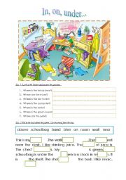 English Worksheet: prepositions: in, on ,under...
