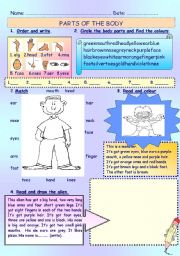 English Worksheet: PARTS OF THE BODY