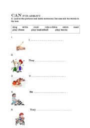 English worksheet: can for ability