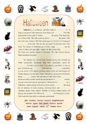 English Worksheet: Ultimate Halloween reading:  Complete-the-gaps reading + Spider-man set (Ultimate Halloween Game)