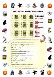 English Worksheet: Ultimate set of Halloween activities: Spooky word search & scary definition exercise + 25 counters + 14 masks (Ultimate Halloween Game) 