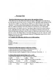 English Worksheet: Reading comprehension passages and grammar 
