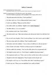 English Worksheet: Indirect commands