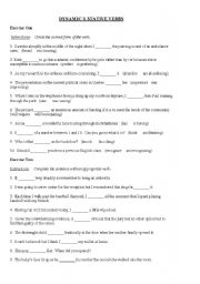 English Worksheet: Dynamic x Stative Verbs