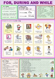 English Worksheet: FOR, DURING AND WHILE