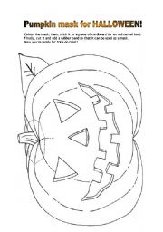 English Worksheet: Pumkin mask for Halloween