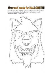 English Worksheet: Werewolf mask for Halloween