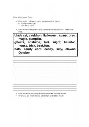 English worksheet: Write a halloween poem
