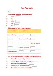 English worksheet: PAst Progressive