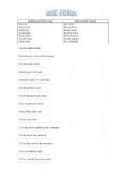 English worksheet: short answers  present tense