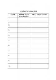 English Worksheet: HOLIDAY WORKSHEET