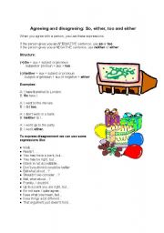 English Worksheet: Agreeing & Disagreeing: so, to, neither & either