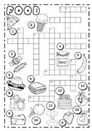 English Worksheet: FOOD CROSSWORD