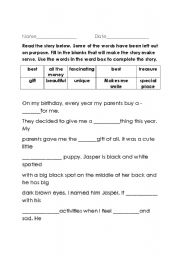 English Worksheet: Cloze Activity