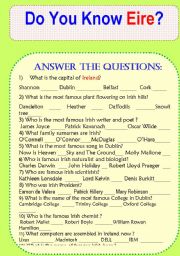 English Worksheet: Do You Know Ireland? Answer the questions.