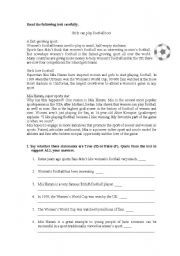 English Worksheet: Girls can play football too!