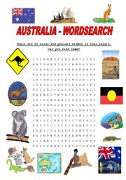 English Worksheet: Australia - wordsearch