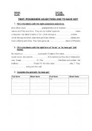 English worksheet: Test possessive adjectives and the verb to have got