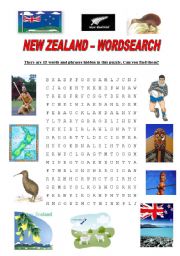 English Worksheet: New Zealand - Wordsearch