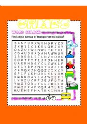 English Worksheet: Transportation-Word Search