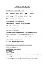 English worksheet: elementary dating  work sheet 