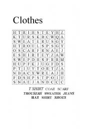 English worksheet: Wordsearch Clothes