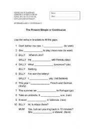 English worksheet: Present simple or continuous