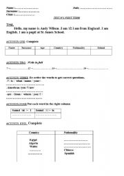 English Worksheet: tes1 term1 of    