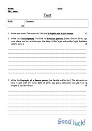 English worksheet: Test on 