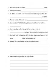 English Worksheet: Mary Celeste Cloze Exercise