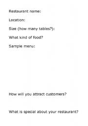 English worksheet: Design a restaurant