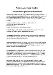 English Worksheet: Native American Poetry - the poem