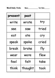 English worksheet: Verbs Past Present