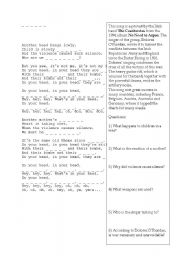 English Worksheet: Zombie song activity - fill in the gaps and questions