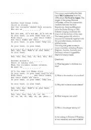 English worksheet: Zombie song activity - fill in the gaps and questions