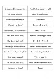 Classroom phrases - matching exercise