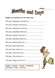 English Worksheet: Months and days