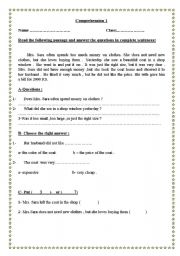 English Worksheet: comrehension texts