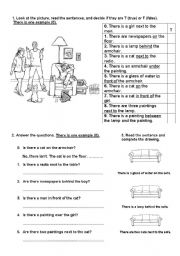 English Worksheet: There is/There are ... Is there?/Are there?  + on, behind, in front of, between, over, under