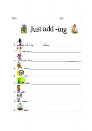 English worksheet: Just add -ing