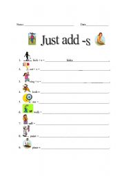 English worksheet: Just add -s