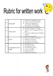 English Worksheet: rubric for written work