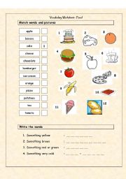 Vocabulary Matching Worksheet - Food