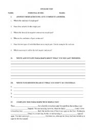 English Worksheet: test past simple, past continuous and reading comprehension.