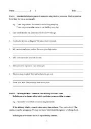 English Worksheet: Relative Clauses