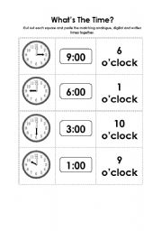 English Worksheet: Whats The Time - A Matching Activity
