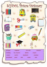 English Worksheet: school picture dictionary