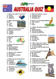 Down Under Australia Quiz Multiple Choice Esl Worksheet By Dottel