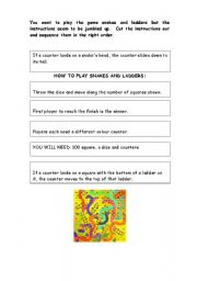 English worksheet: sequencing how to play snakes and ladders