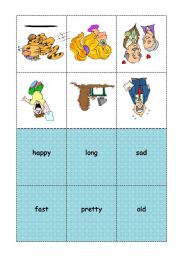 English Worksheet: BINGO ADJECTIVES student cards 3/7